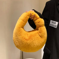 Fur Women's Small Half Bag Short Handle Clutch Handbags Luxurious Weddings