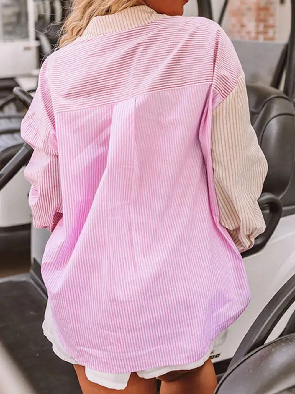 Plus Size Striped Collared Neck Long Sleeve Shirt Plus size women’s shirt Luxurious Weddings