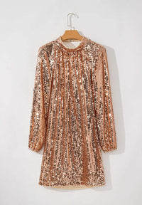 Backless Sequin Mock Neck Long Sleeve Mini Dress Dresses/Sequin Dresses Luxurious Weddings
