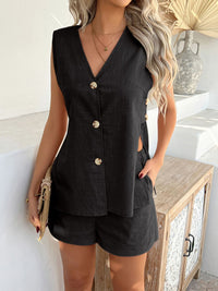 Devine Button Down V-Neck Tank and Shorts Set Matching Sets Luxurious Weddings