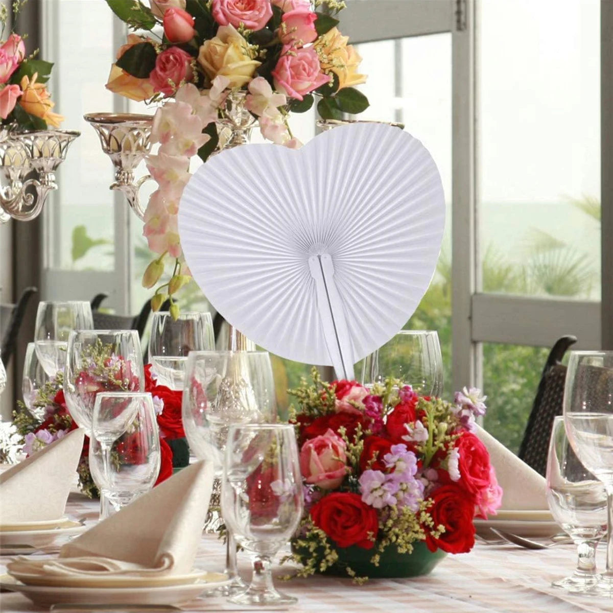 40/80/120pcs Wedding Paper Fan Heart-Shaped Paper Fans Luxurious Weddings