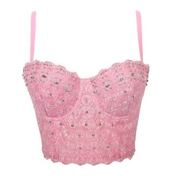 Open back lace embroidery diamond wrapped camisole vest Cami Top Luxurious Weddings