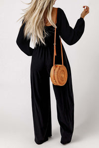 Black Smocked Square Neck Long Sleeve Wide Leg Jumpsuit Bottoms/Jumpsuits & Rompers Luxurious Weddings