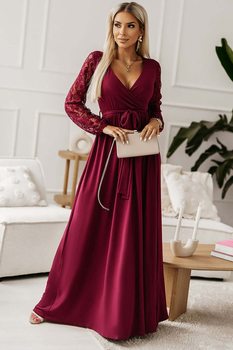 Lace Detail Surplice Tie-Waist Maxi Dress Dresses/Evening Dresses Luxurious Weddings