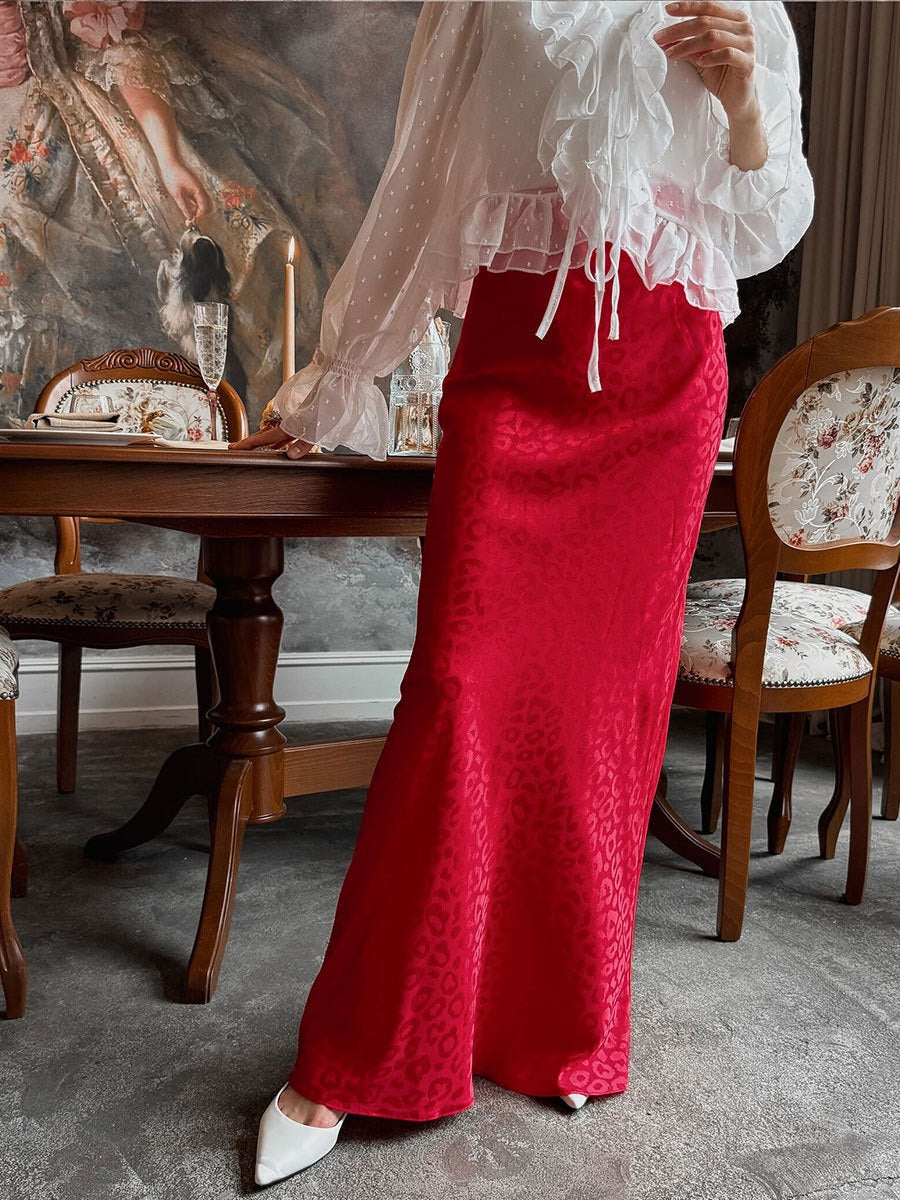 European hip-wrapped jacquard leopard print long skirt Leopard Print Skirt Luxurious Weddings