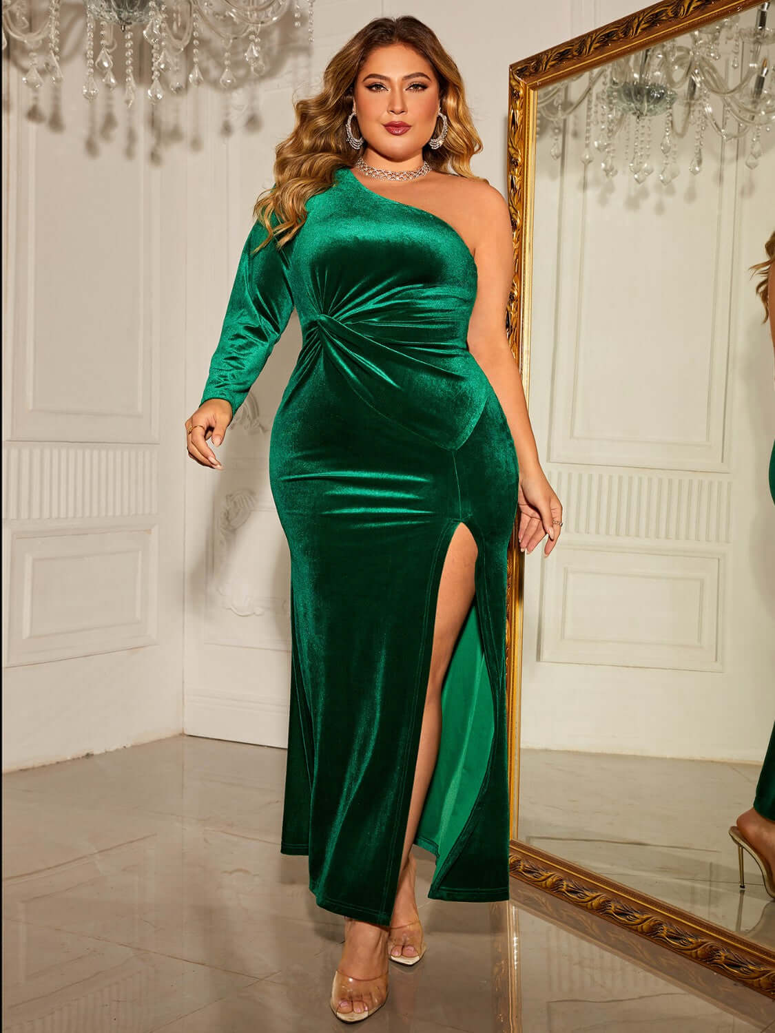 Honey Plus Size One-Shoulder Twisted Split Dress Formal Dress Luxurious Weddings