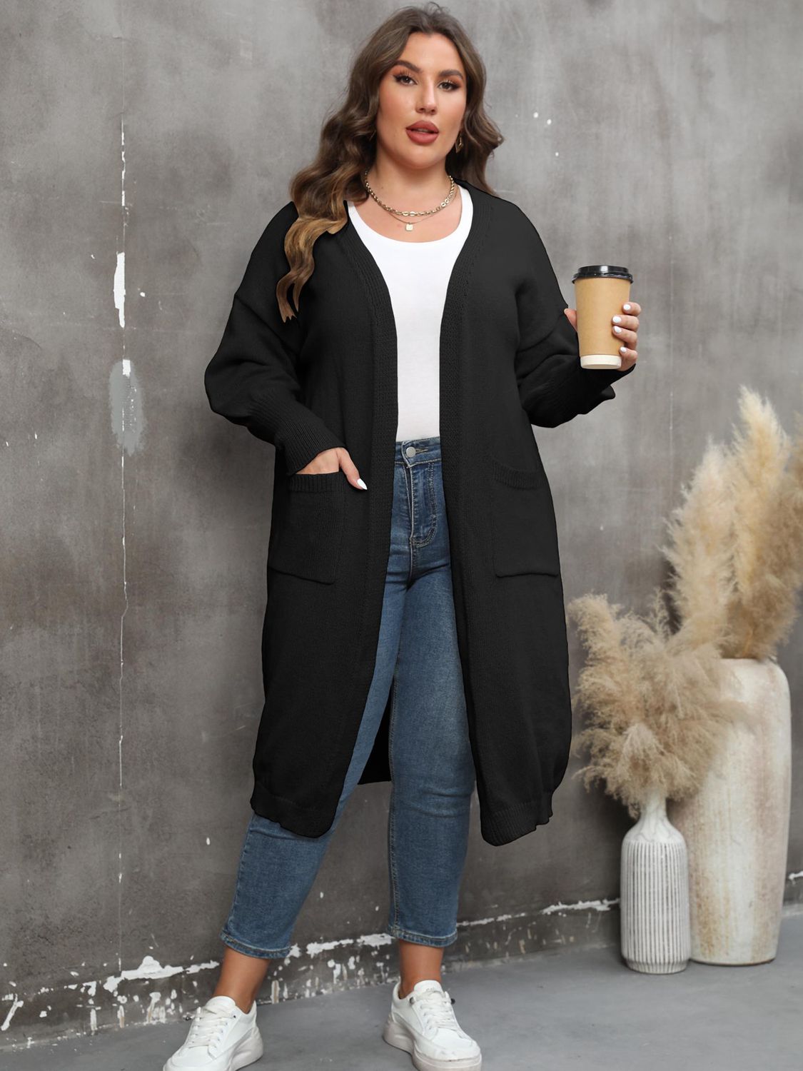 Plus Size Long Sleeve Pocketed Cardigan Plus size Luxurious Weddings