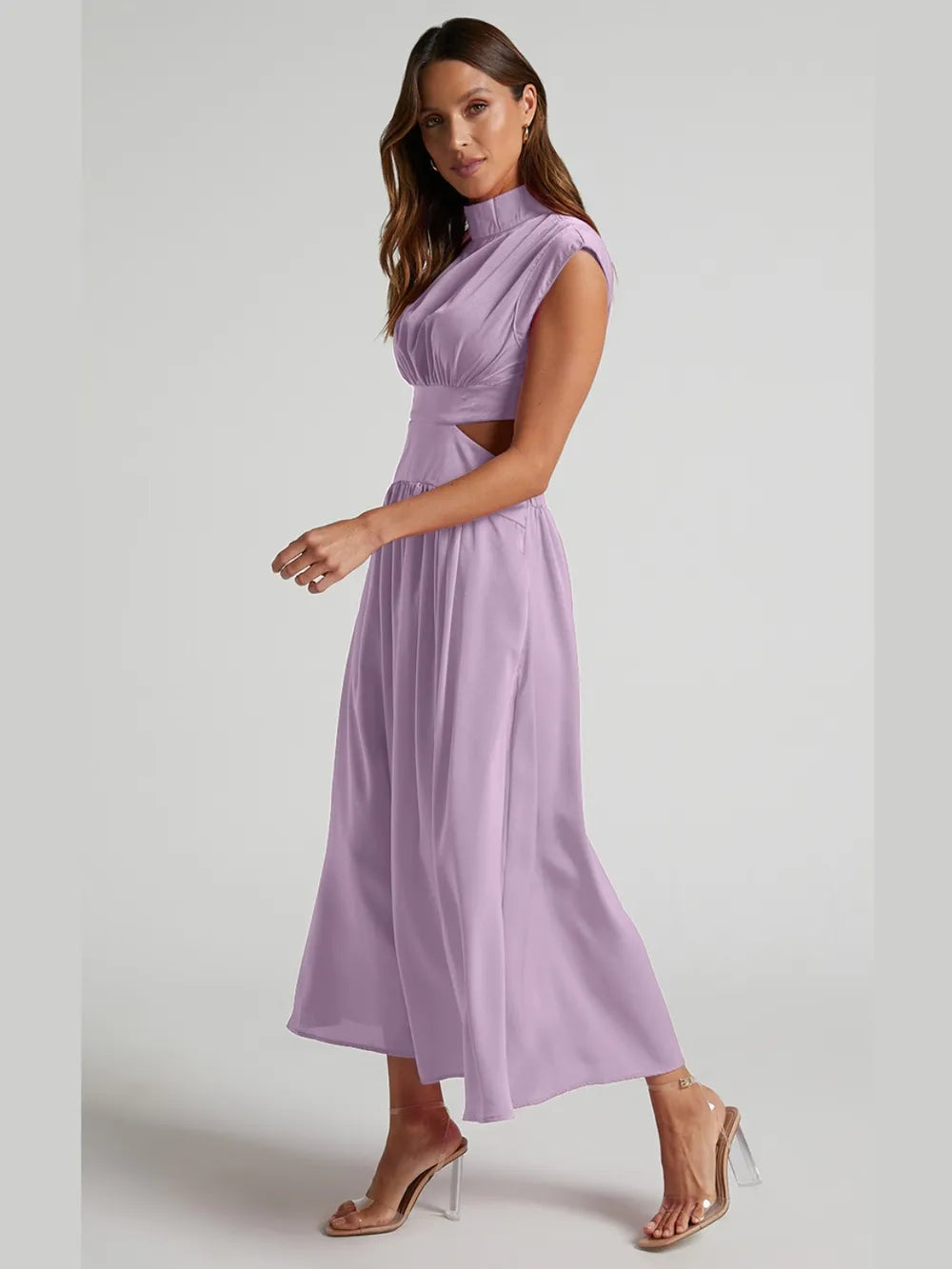 Cutout Mock Neck Sleeveless Ruched Dress Sleeveless dress Luxurious Weddings