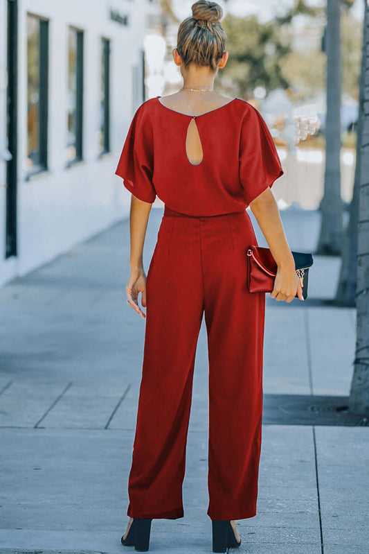 Fiery Red Belted Wide Leg Jumpsuit Bottoms/Jumpsuits & Rompers Luxurious Weddings