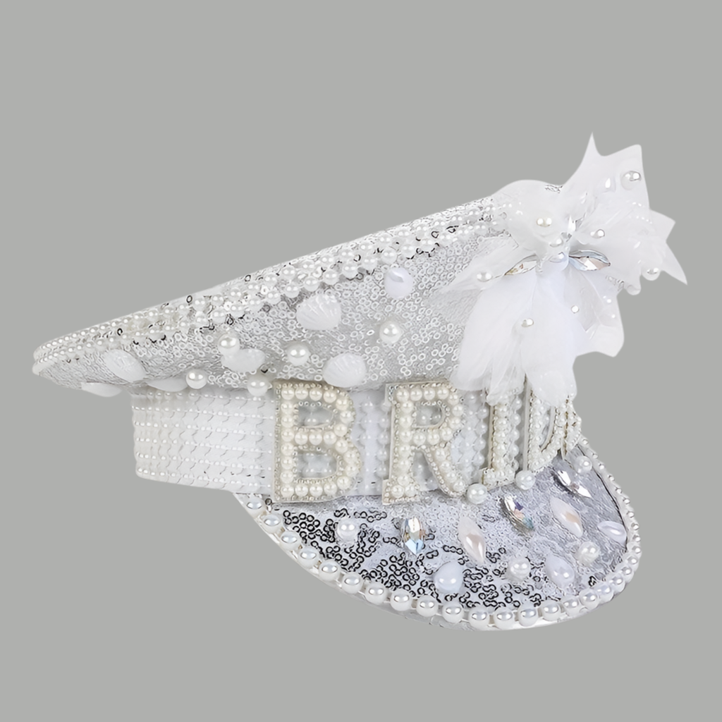 White Imitation Pearl Bridal Bachelorette Hat