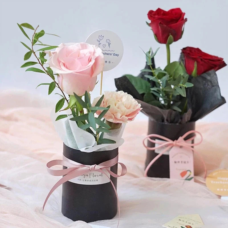 4Pcs Mini Flower Box Portable Round Rose Bouquet Bucket Boxes Wedding Favors Luxurious Weddings