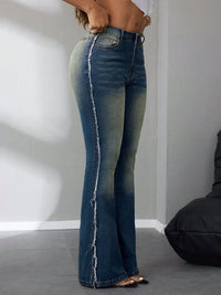 Side Raw Hem Flare Jeans Jeans Luxurious Weddings