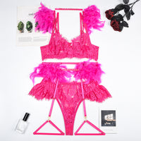 Feather Sexy Lingerie Lace Women Underwear Bra Panty Lingerie Set Luxurious Weddings