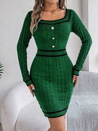 Contrast Trim Long Sleeve Sweater Dress Cardigan Luxurious Weddings