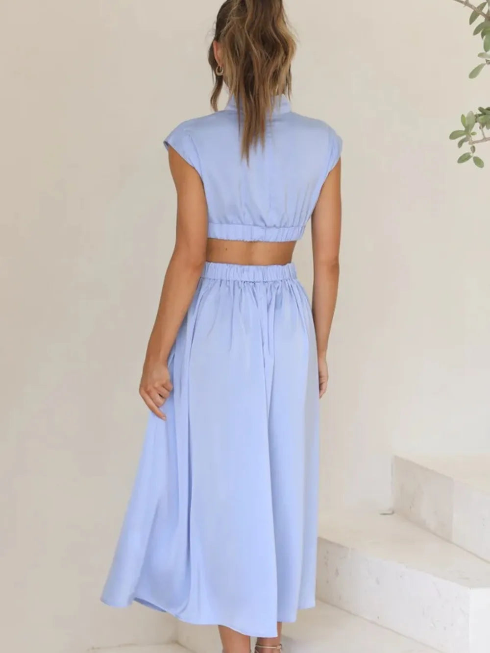 Cutout Mock Neck Sleeveless Ruched Dress Sleeveless dress Luxurious Weddings