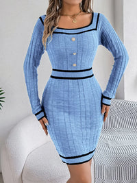Contrast Trim Long Sleeve Sweater Dress Cardigan Luxurious Weddings