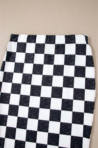 White Checkered Print Side Slit High Waist Midi Skirt Bottoms/Skirts & Petticoat Luxurious Weddings