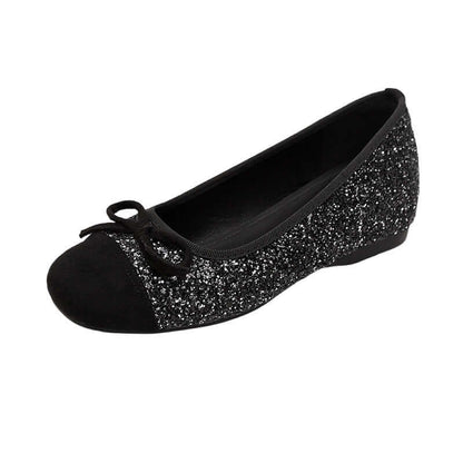 Bow Contrast Sequin Round Toe Slip-Ons flat shoes Luxurious Weddings