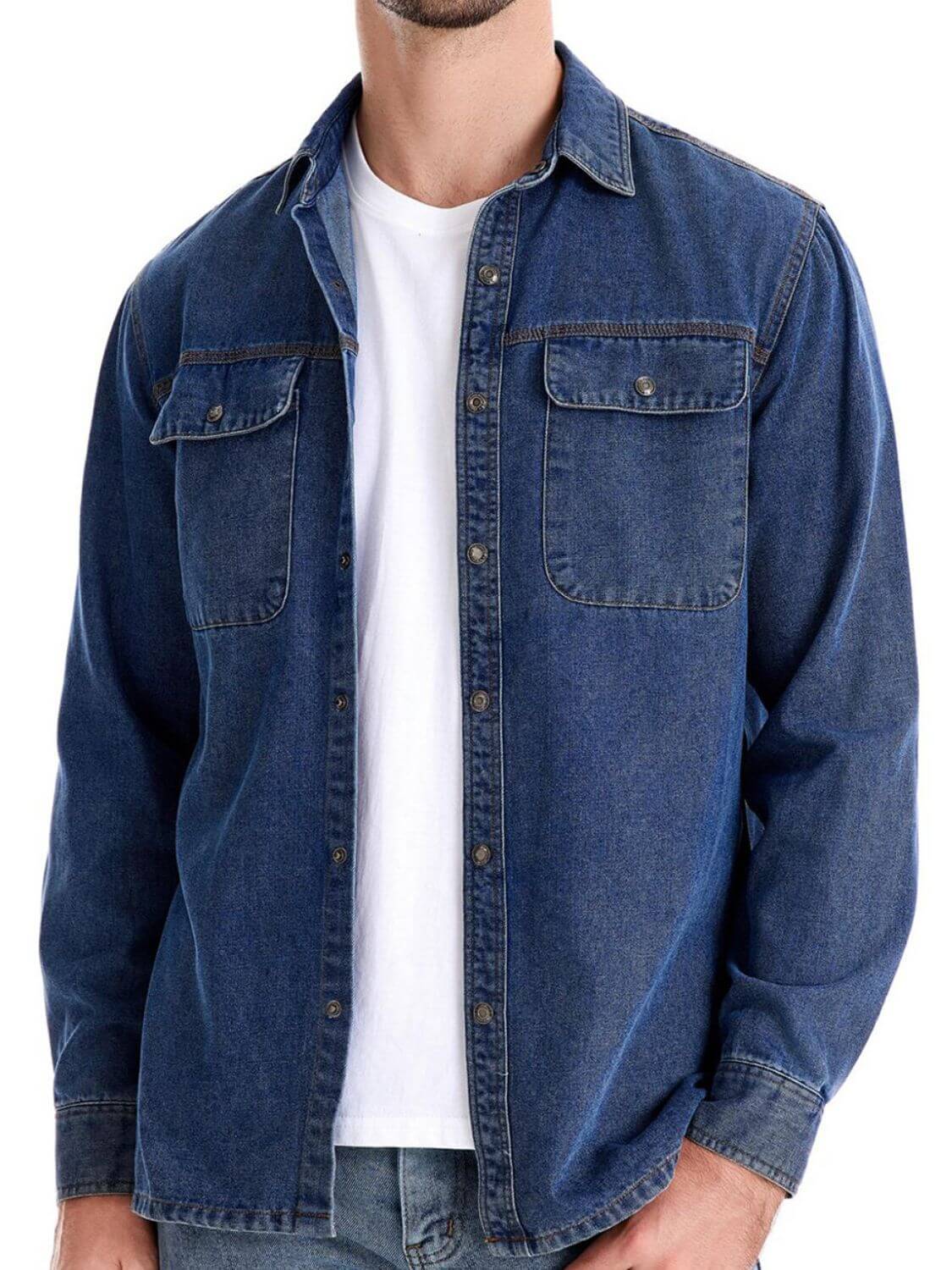 Men's Collared Neck Denim Shirt with Chest Pockets Men's Shirts Luxurious Weddings
