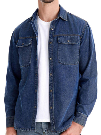 Men's Collared Neck Denim Shirt with Chest Pockets Men's Shirts Luxurious Weddings