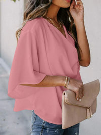Full Size Ruched Three-Quarter Sleeve Blouse Plus Size Blouse Luxurious Weddings