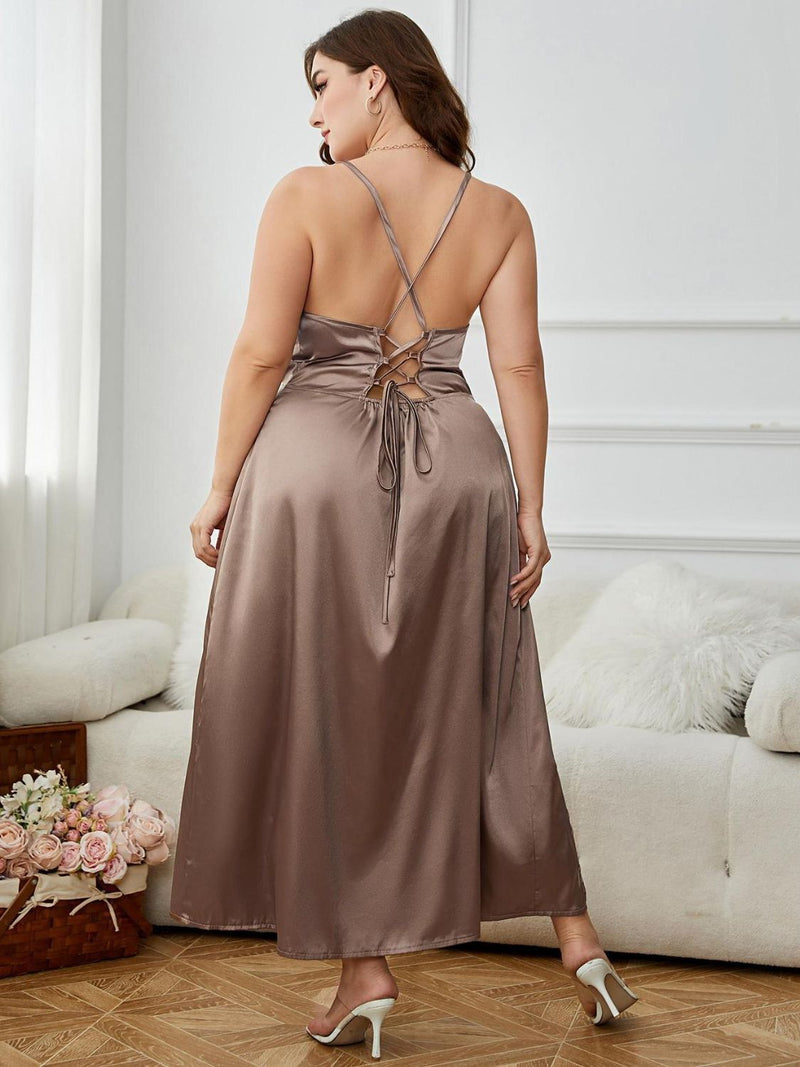 Plus Size Lace-Up Spaghetti Strap Split Night Dress Formal dress Luxurious Weddings