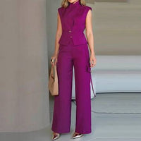 Sleeveless Polo Collar Solid Color Casual Two-piece Suit suit Luxurious Weddings