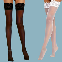 2 Pairs Lace Trim Thigh High Stockings