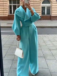 Solid Color Lapel Short Jacket & High Waist Pants Suit suits set Luxurious Weddings