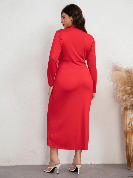 Plus Size Plunge Ruched Slit Dress Plus size dress Luxurious Weddings