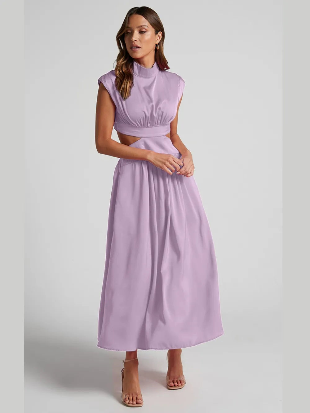 Cutout Mock Neck Sleeveless Ruched Dress Sleeveless dress Luxurious Weddings