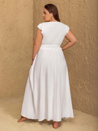 Plus Size Embroidered Floral V-Neck Cap Sleeve Maxi Dress Dresses Luxurious Weddings
