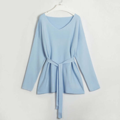 V-Neck Long Sleeve Top and Drawstring Pants Sweater Set Matching Sets Luxurious Weddings