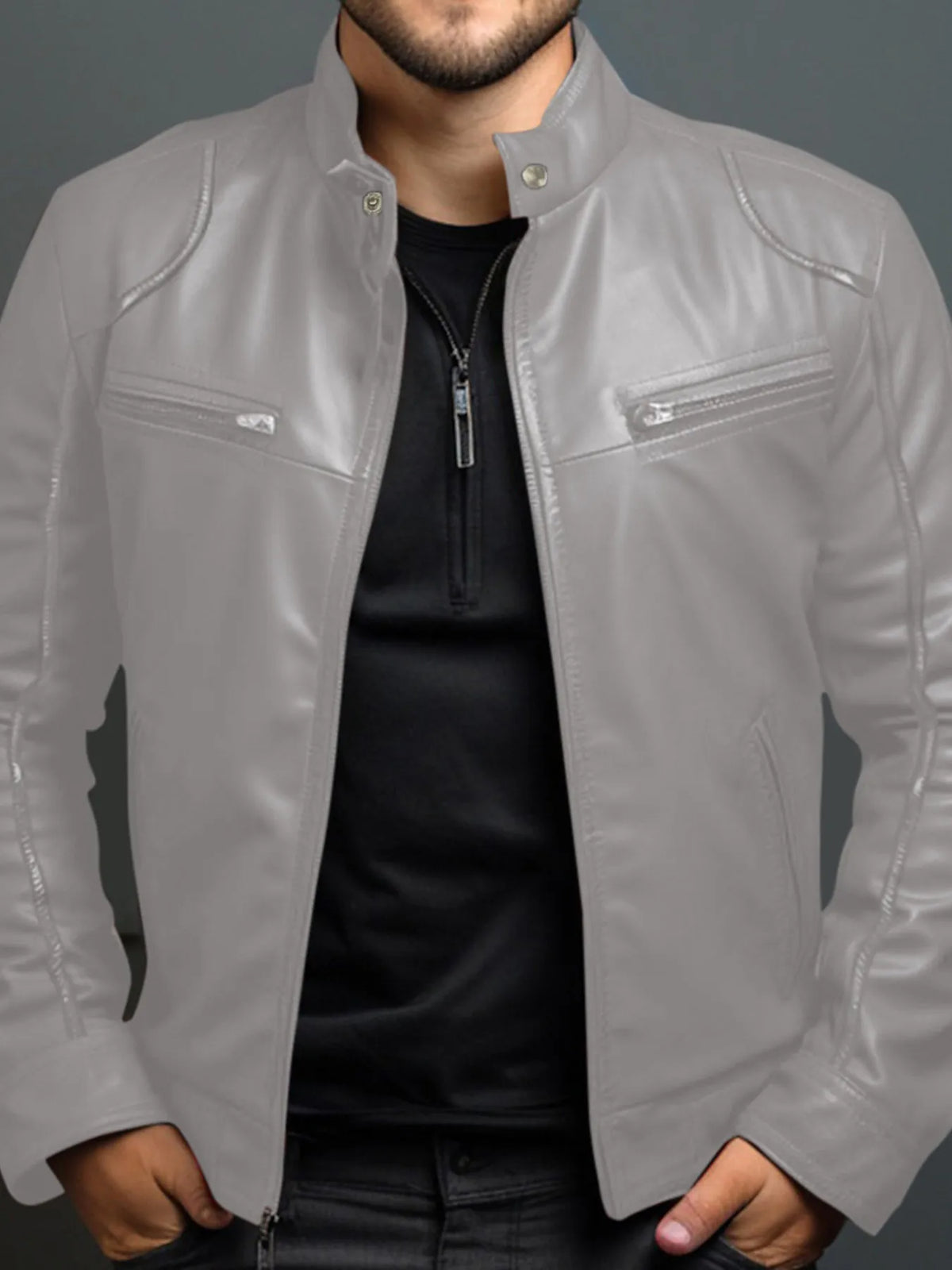 Men's Full Size Leather Motorcycle Jacket with Zipper Front Plus Size, stylish and durable design.