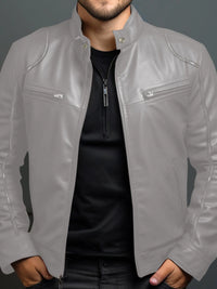 Men's Full Size Leather Motorcycle Jacket with Zipper Front Plus Size, stylish and durable design.