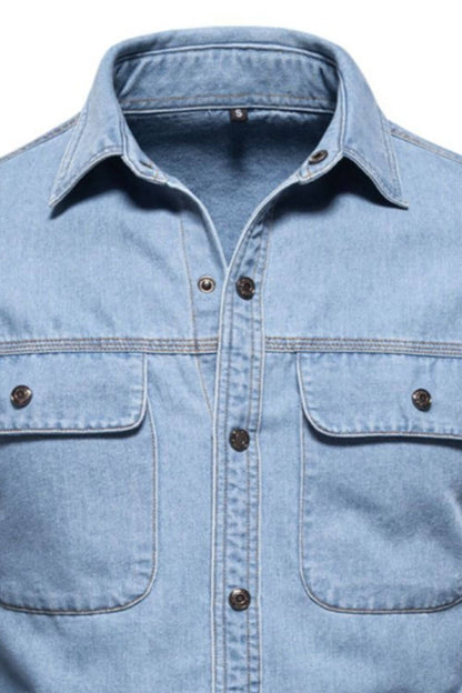Men's Collared Neck Denim Shirt with Chest Pockets Men's Shirts Luxurious Weddings