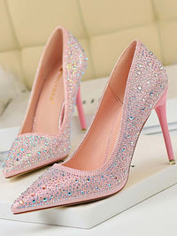 Point Toe Rhinestone Decor Stiletto Pumps Heels Luxurious Weddings