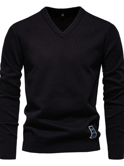 Men's Ribbed Hem V-Neck Long Sleeve Sweater Sweatshirts Luxurious Weddings
