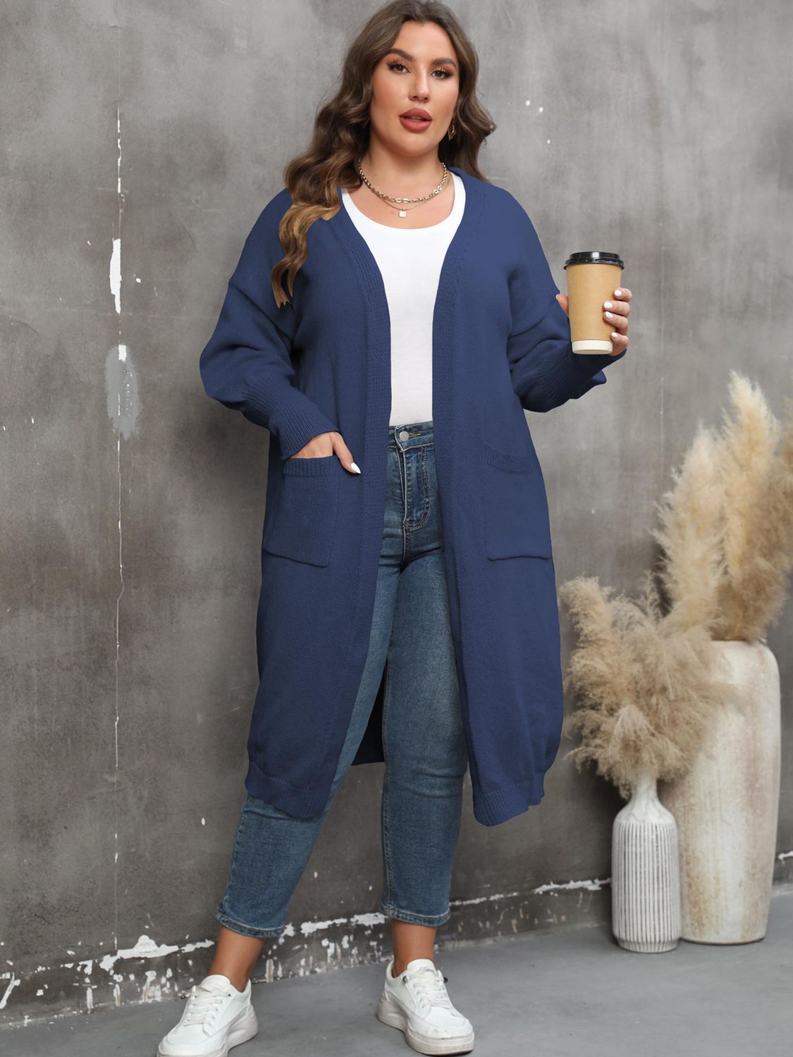 Plus Size Long Sleeve Pocketed Cardigan Plus size Luxurious Weddings