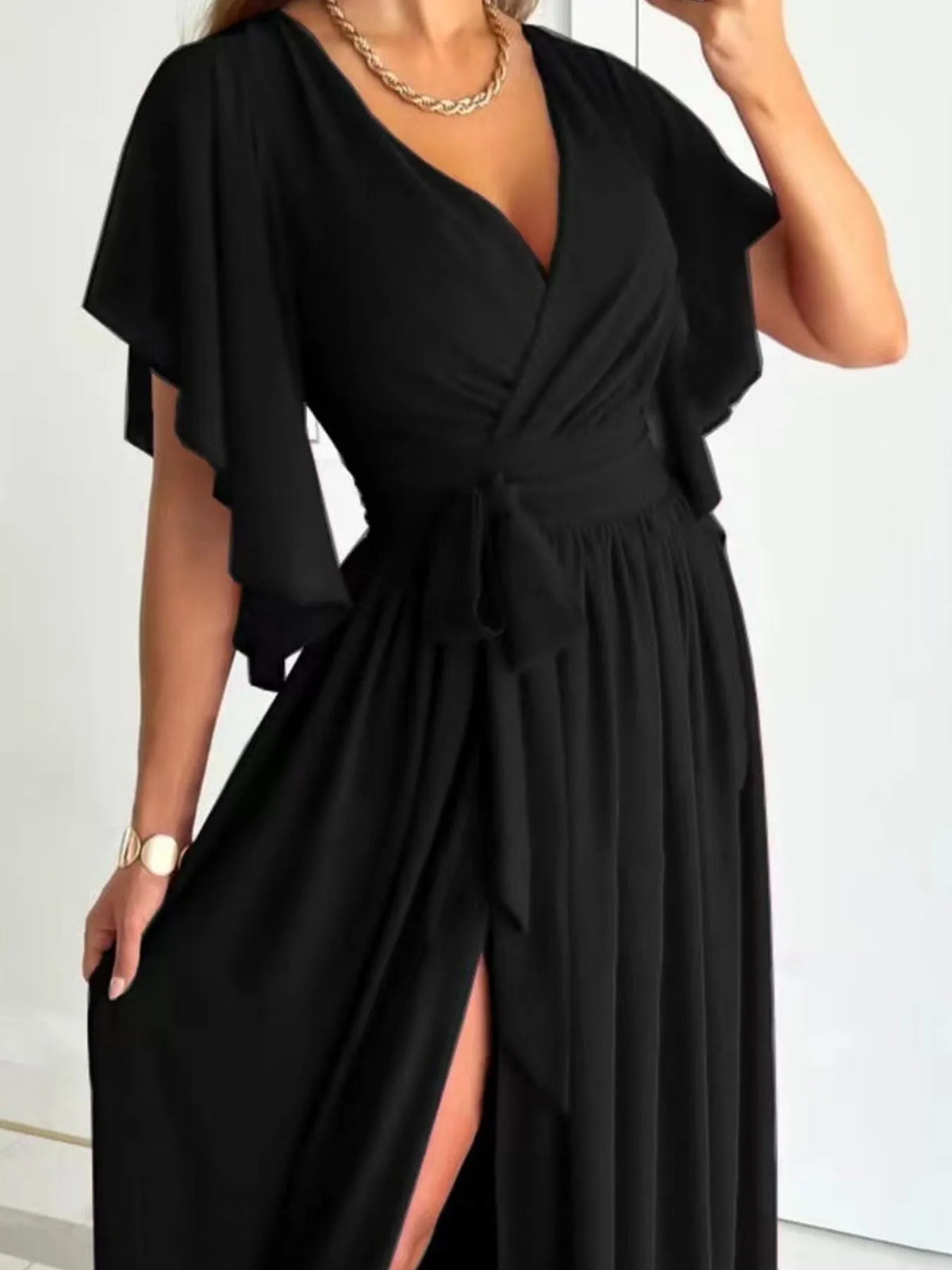 Flutter Sleeve Surplice Tie Waist Dress Bridesmaid Dresses Luxurious Weddings