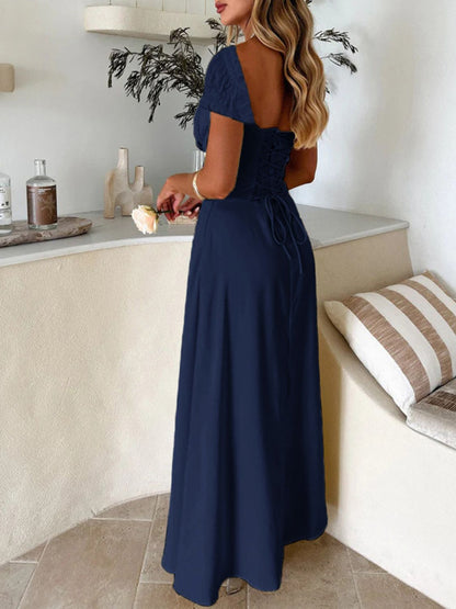 Devine Sweetheart Neck Short Sleeve Maxi Dress Maxi dresd Luxurious Weddings