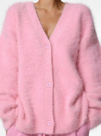Fuzzy Button Down Long Sleeve Cardigan Sweater Luxurious Weddings