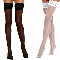 2 Pairs Lace Trim Thigh High Stockings