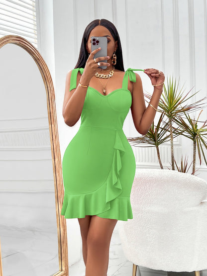 Tie-Shoulder Sweetheart Neck Ruffled Dress Midi dresses Luxurious Weddings