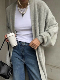 Fuzzy Open Front Solid Color Cardigan Cardigans Luxurious Weddings