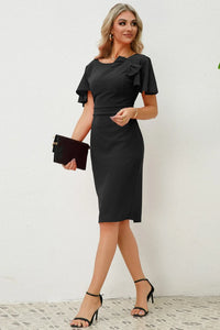 Slit Round Neck Flutter Sleeve Dress Sleeve dress Luxurious Weddings