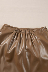 Coffee Bowknot Faux Leather Mini Skirt Bottoms/Skirts & Petticoat Luxurious Weddings