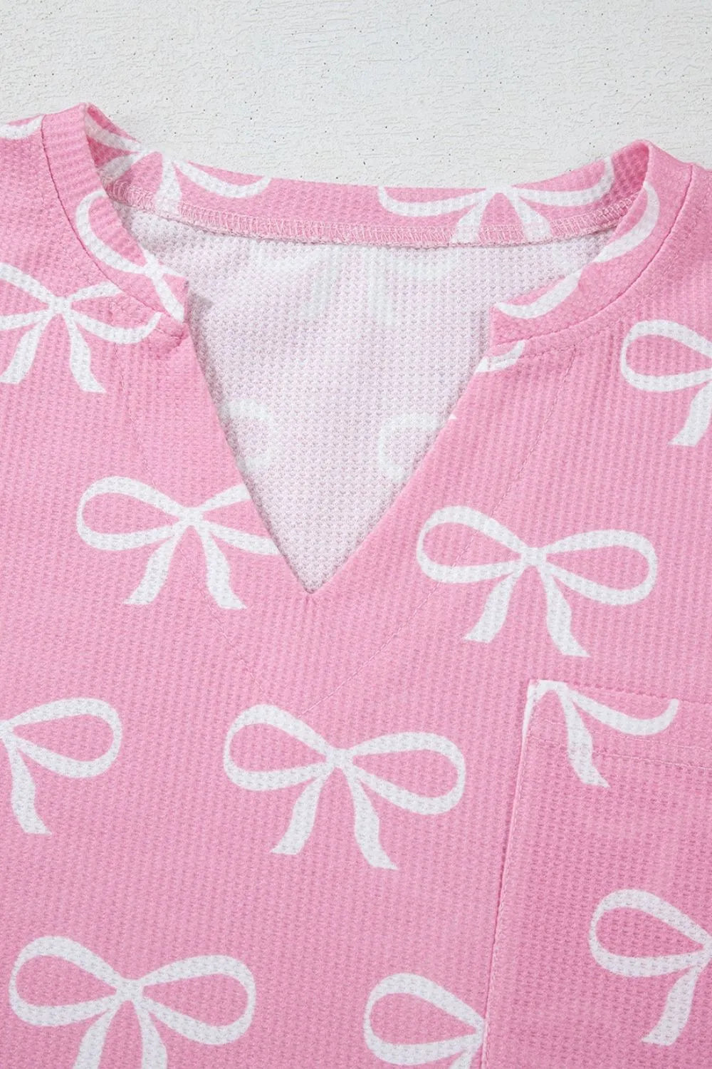 Bowknot Printed Notched T-Shirt and Shorts Set sleepwear Luxurious Weddings