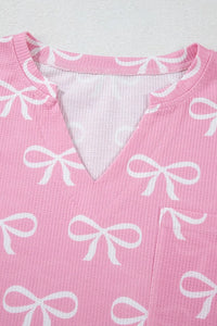 Bowknot Printed Notched T-Shirt and Shorts Set sleepwear Luxurious Weddings