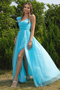Asymmetrical Ruched Slit Dress Luxurious Weddings